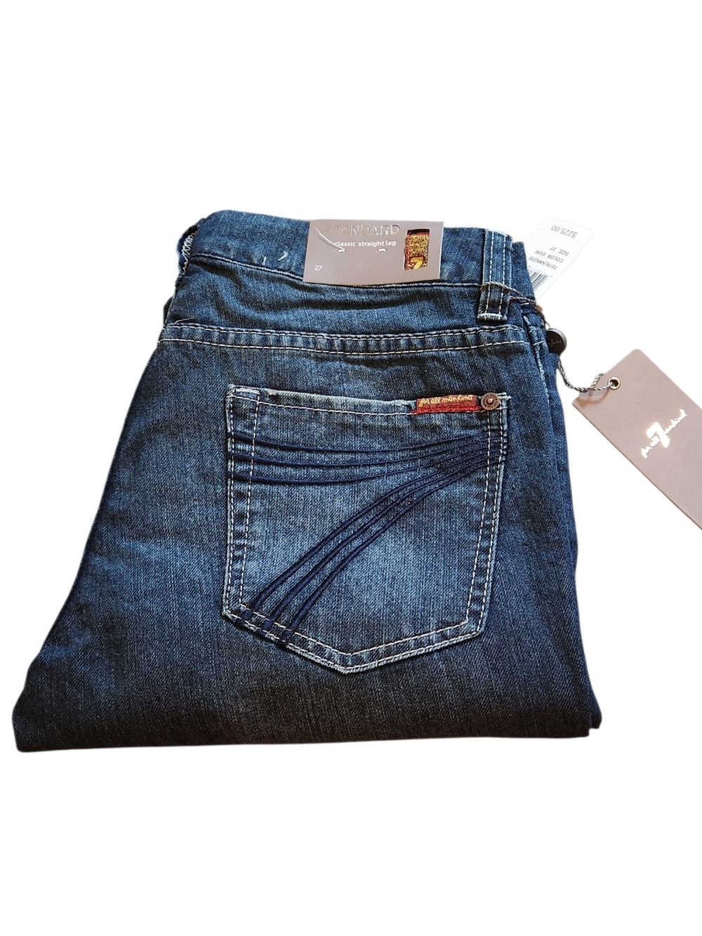 NWT 7FAM Standard Midrise Embroidered Seven Pocket Straight Leg Sz 27 Jeans USA